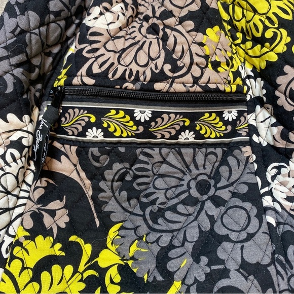 Vera Bradley Quilted Baroque Yellow Black Bucket Drawstring Backpack 14” - Picture 3 of 7
